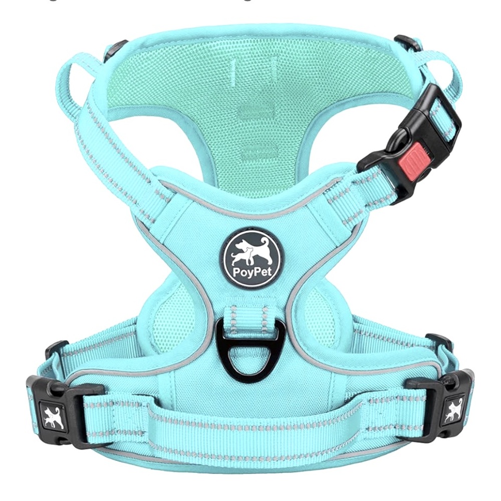 PoyPet No Pull Dog Harness, No Choke Reflective Dogs(Mint Blue Matching Trim, M)